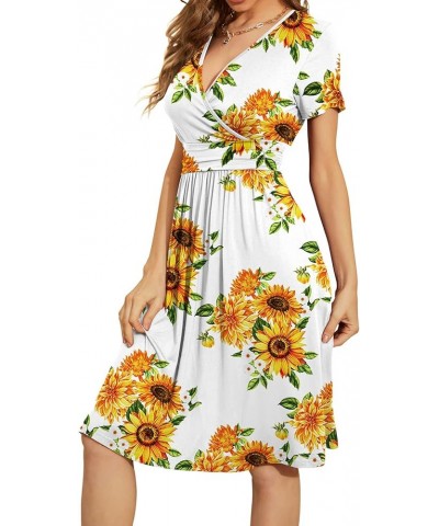 Women's Summer Short Sleeve Casual Dresses V-Neck Floral Party Dress with Pockets Sunflower White $18.71 Dresses