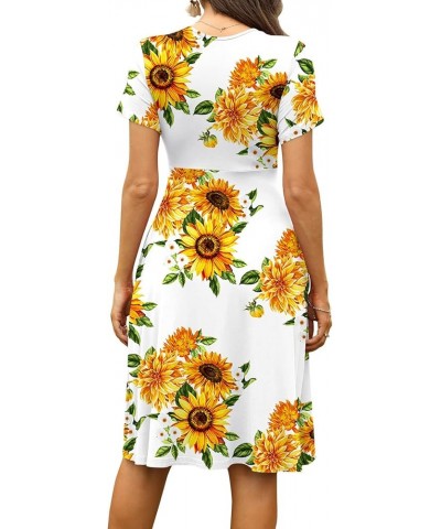 Women's Summer Short Sleeve Casual Dresses V-Neck Floral Party Dress with Pockets Sunflower White $18.71 Dresses