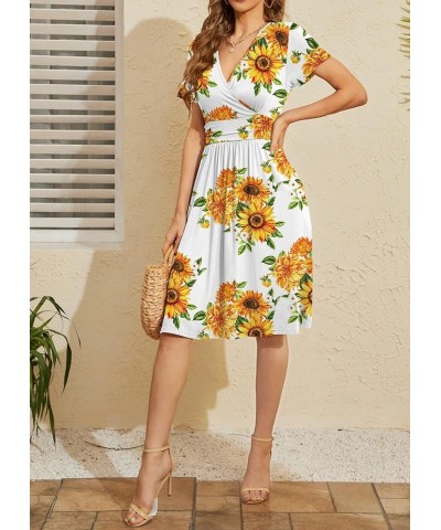 Women's Summer Short Sleeve Casual Dresses V-Neck Floral Party Dress with Pockets Sunflower White $18.71 Dresses