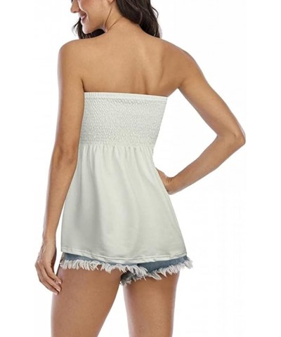 Women 's Pleated Strapless Bandeau Top Loose Hem Off Shoulder Stretchy Tube Top Tanks Casual Beach Dressy Tanks C-white $7.19...