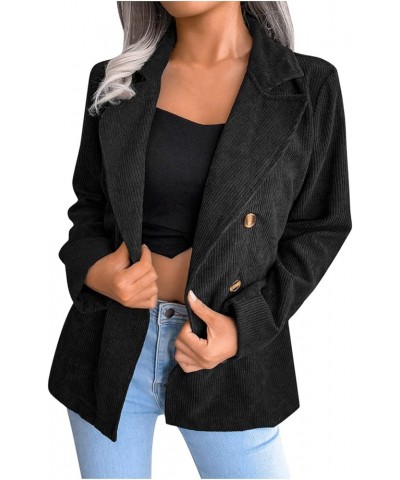 Women Double Breasted Corduroy Jacket Long Sleeve Work Office Casual Boyfriend Blazer Suit Coat for Women Black $11.99 Blazers