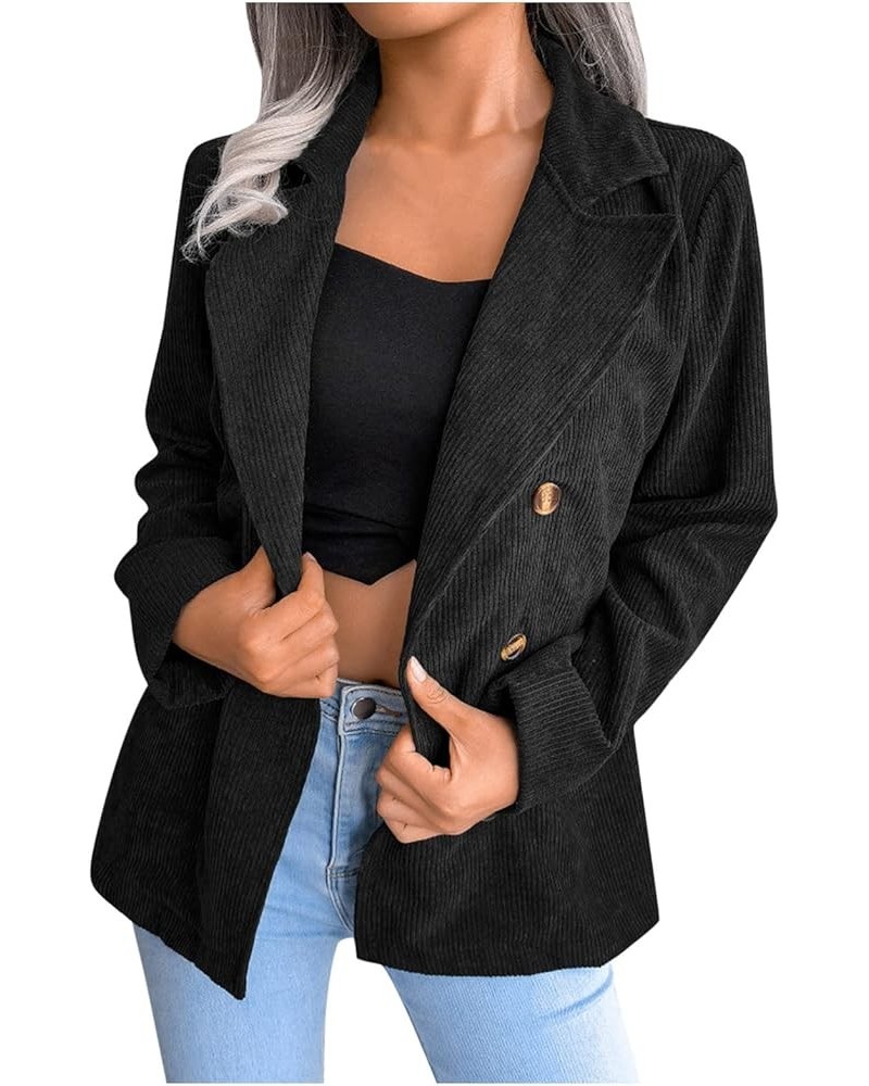 Women Double Breasted Corduroy Jacket Long Sleeve Work Office Casual Boyfriend Blazer Suit Coat for Women Black $11.99 Blazers