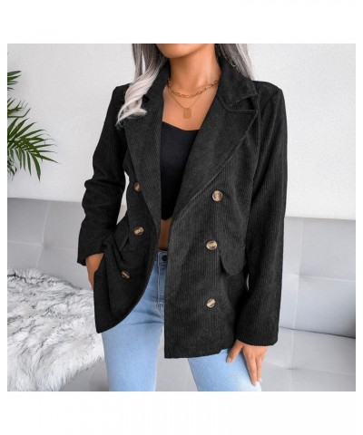 Women Double Breasted Corduroy Jacket Long Sleeve Work Office Casual Boyfriend Blazer Suit Coat for Women Black $11.99 Blazers