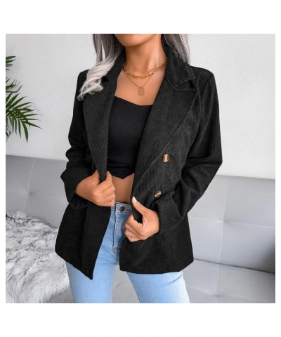 Women Double Breasted Corduroy Jacket Long Sleeve Work Office Casual Boyfriend Blazer Suit Coat for Women Black $11.99 Blazers