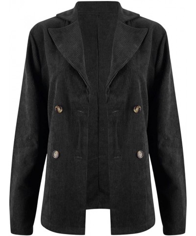 Women Double Breasted Corduroy Jacket Long Sleeve Work Office Casual Boyfriend Blazer Suit Coat for Women Black $11.99 Blazers