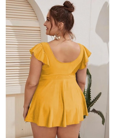 Women's Plus Size Tankini Swimsuit Ruffle Sleeve Two Piece Bathing Suit Yellow $25.51 Swimsuits