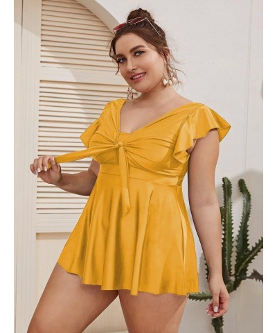 Women's Plus Size Tankini Swimsuit Ruffle Sleeve Two Piece Bathing Suit Yellow $25.51 Swimsuits