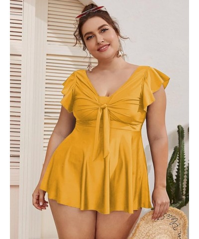 Women's Plus Size Tankini Swimsuit Ruffle Sleeve Two Piece Bathing Suit Yellow $25.51 Swimsuits