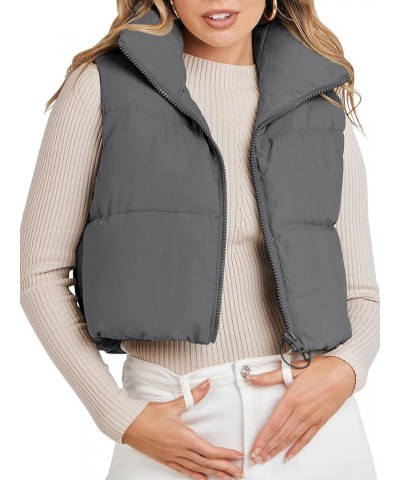 Women's Crop Puffer Vest Lightweight Stand Collar Sleeveless Zip Up Padded Gilet Coat Grey $18.63 Vests