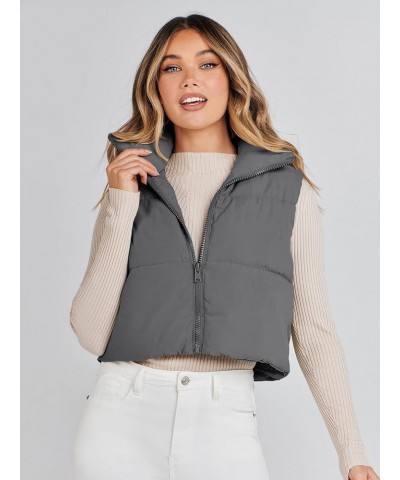 Women's Crop Puffer Vest Lightweight Stand Collar Sleeveless Zip Up Padded Gilet Coat Grey $18.63 Vests