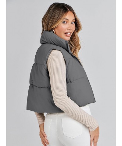 Women's Crop Puffer Vest Lightweight Stand Collar Sleeveless Zip Up Padded Gilet Coat Grey $18.63 Vests