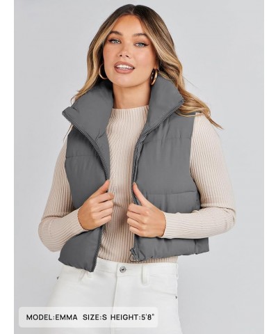 Women's Crop Puffer Vest Lightweight Stand Collar Sleeveless Zip Up Padded Gilet Coat Grey $18.63 Vests