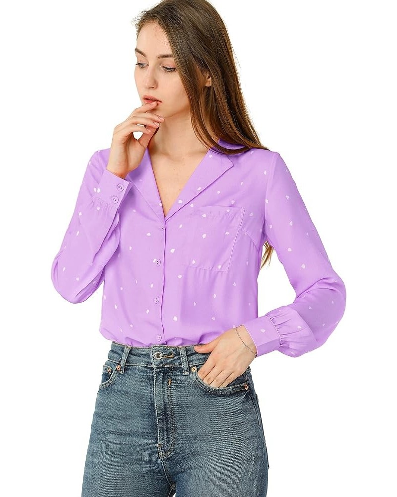 Women's 1950s Vintage Long Sleeve Printed Button Down Tops Purple $15.18 Blouses