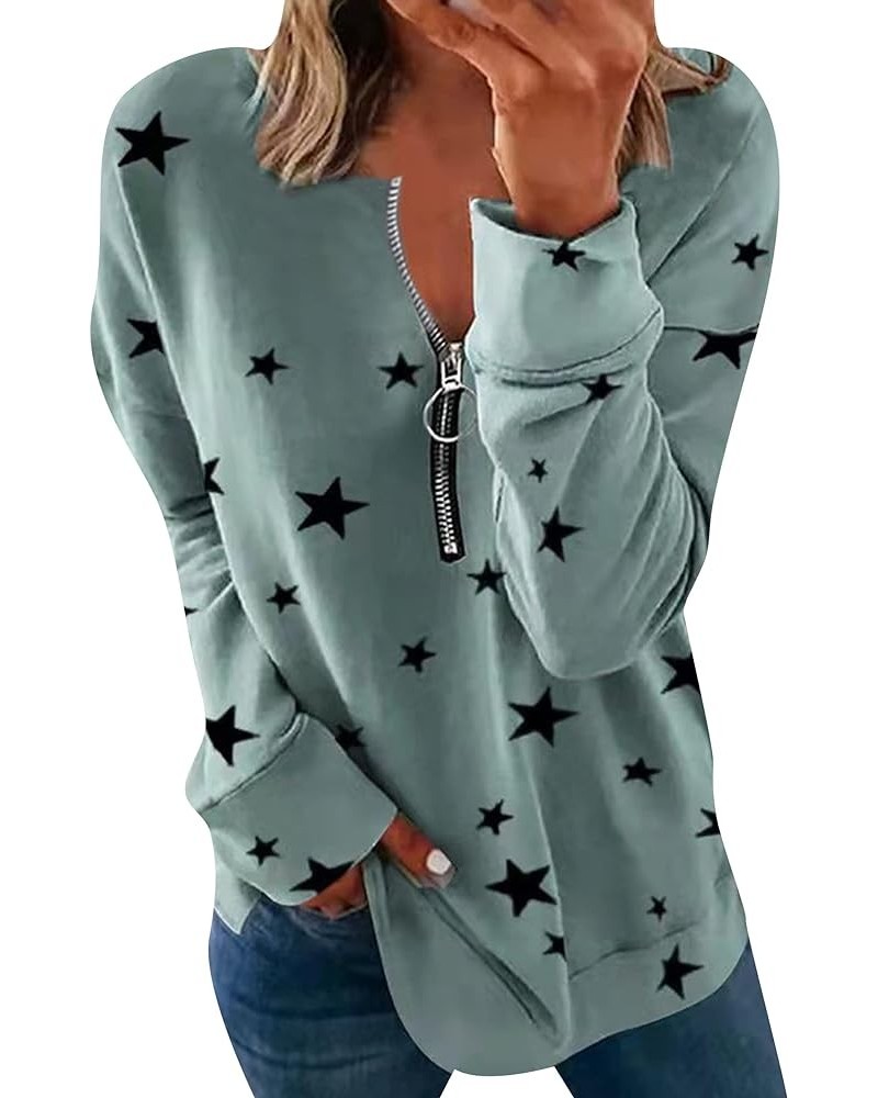 Womens St. Patricks Day Half Zip Shirt Clover Print Long Sleeve Sweatshirt Irish Shamrock Print Pullover Tops Plus Size Star ...