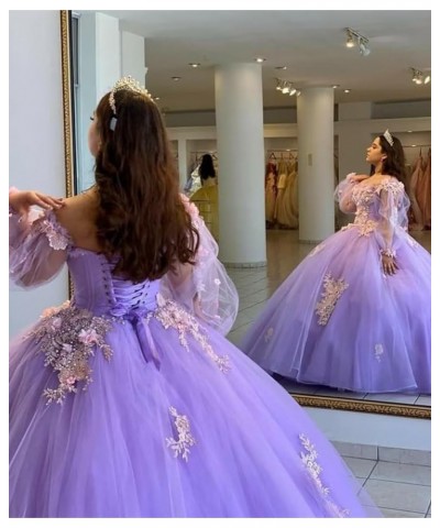 Floral Quinceanera Dresses with Sleeves Giltter Tulle Ball Gown Puffy Lace Off Shoulder Sweet 16 Dresses Party Gowns White $4...