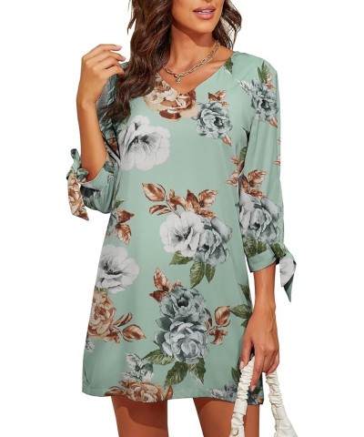 Women's 2024 Summer Dress Sweet & Cute V-Neck Self Tie 3/4 Sleeve Casual Shift Dress Lake Blue Peony-2102 $21.07 Dresses