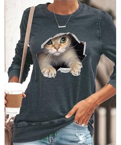 2022 Spring Summer New Women's Tunics Round Neck Blouses Ladies Casual Cute Cat Animal T-Shirts Gray $10.82 T-Shirts