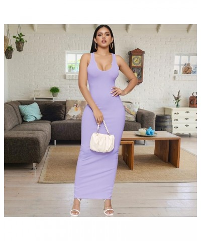 Women's Sexy Bodycon Tank Top Long Maxi Dress Racerback Summer Casual Slim Fit Sundress Sleeveless Lounge Basic 2024 Light Pu...