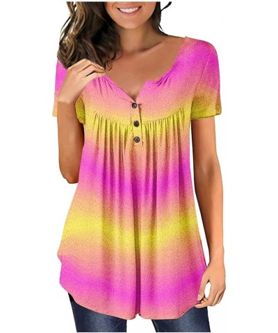 Sexy Tops for Women Plus Size Loose Gradient Shirt Short Sleeve Summer Top Tunic Button V-Neck Blouse Tees 05-hot Pink $5.60 ...