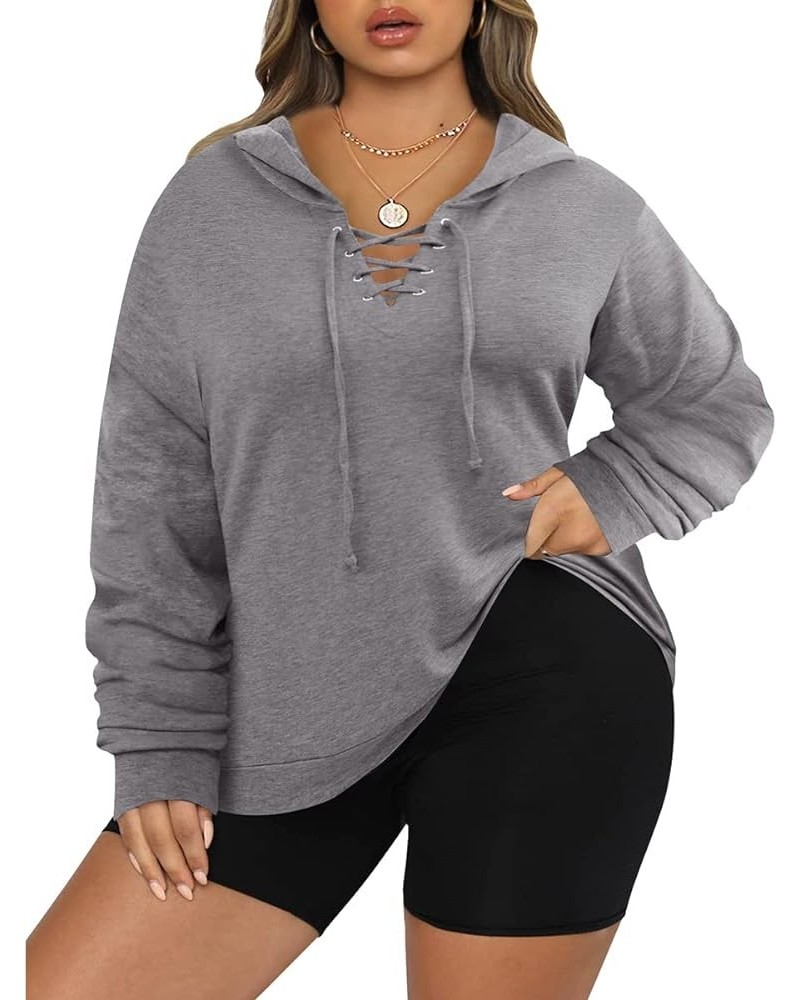 Plus Size Fuzzy Fleece Sweatshirts For Women Drawstring Pullover Quarter Zip Tops Tie Dye/Leopard/Plaid (XL-5XL) 732-grey $18...