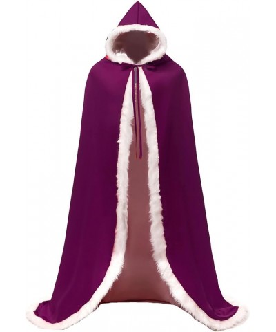 Long Wedding Cloak with Hooded Cape Winter Fur Trim and Hand Muff 50 55 59 71 Inches (20 Colors) Dark Plum $36.24 Coats