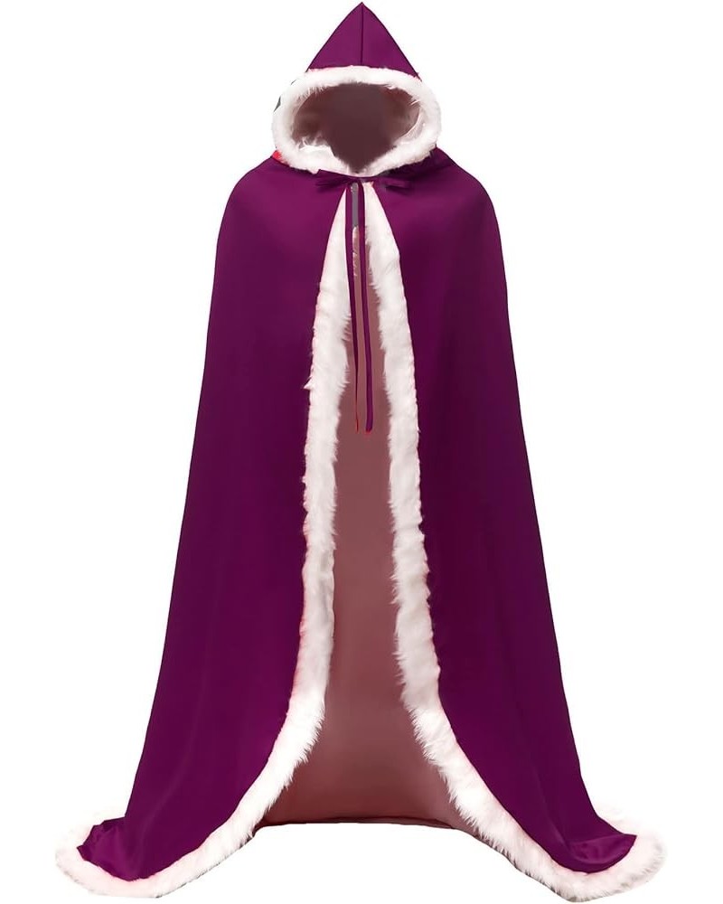 Long Wedding Cloak with Hooded Cape Winter Fur Trim and Hand Muff 50 55 59 71 Inches (20 Colors) Dark Plum $36.24 Coats