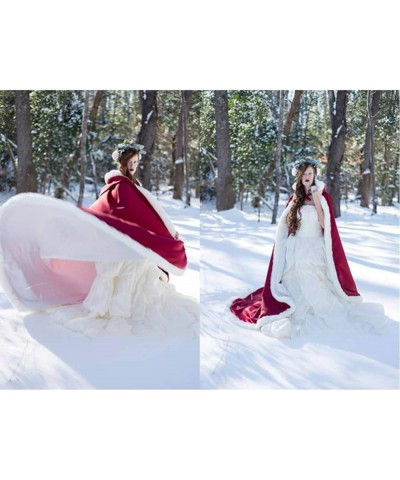 Long Wedding Cloak with Hooded Cape Winter Fur Trim and Hand Muff 50 55 59 71 Inches (20 Colors) Dark Plum $36.24 Coats