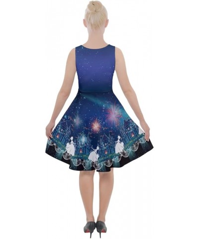 Womens Sun Dress Starry Night Moon Stars Space Constellation Planets Mrs Frizzle Knee Length Pocket Skater Dress Blue Night $...