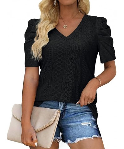 Women's Summer Tops Trendy V Neck T Shirts Puff Sleeve Casual Flowy 07a-black $10.43 T-Shirts