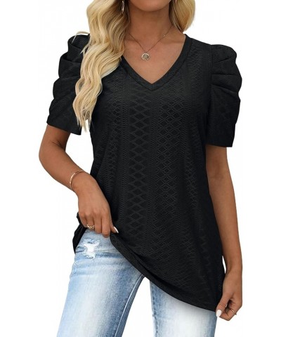 Women's Summer Tops Trendy V Neck T Shirts Puff Sleeve Casual Flowy 07a-black $10.43 T-Shirts