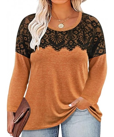 Plus Size Tops for Women Casual Long Sleeve Shirts Crew Neck Fall Tee Autumn Tunic Blouses XL-5X A559-pumpkin Orange $14.85 Tops