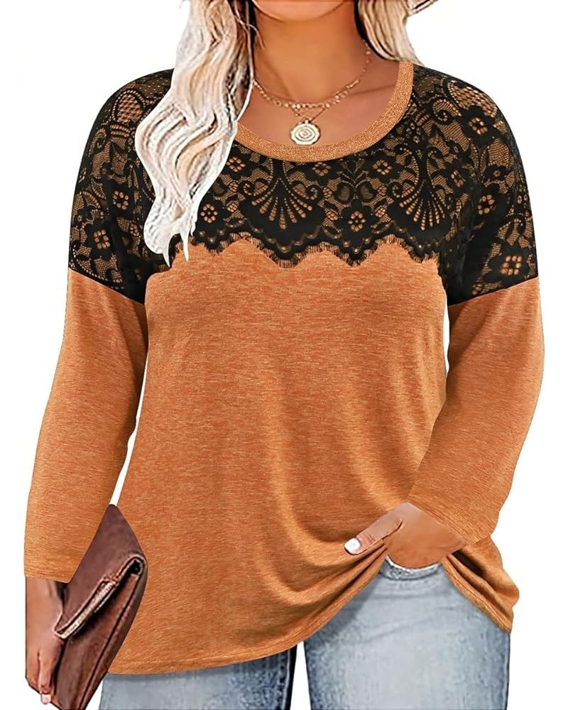 Plus Size Tops for Women Casual Long Sleeve Shirts Crew Neck Fall Tee Autumn Tunic Blouses XL-5X A559-pumpkin Orange $14.85 Tops