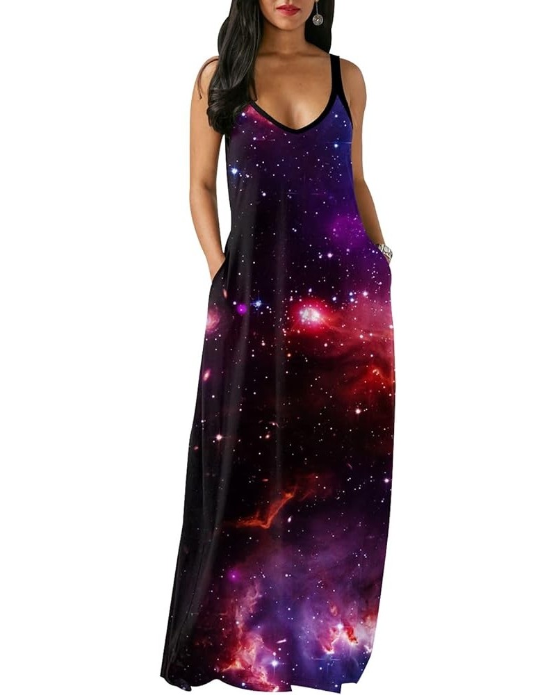 Plus Size Maxi Dresses Sundress for Women Loose Printed Adjustable African Beach Dress with Pockets 10481-2starry $15.04 Dresses