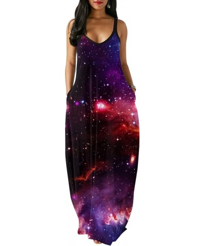 Plus Size Maxi Dresses Sundress for Women Loose Printed Adjustable African Beach Dress with Pockets 10481-2starry $15.04 Dresses