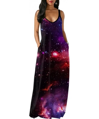 Plus Size Maxi Dresses Sundress for Women Loose Printed Adjustable African Beach Dress with Pockets 10481-2starry $15.04 Dresses