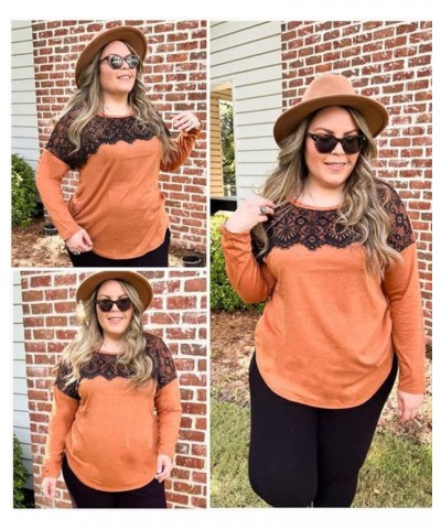 Plus Size Tops for Women Casual Long Sleeve Shirts Crew Neck Fall Tee Autumn Tunic Blouses XL-5X A559-pumpkin Orange $14.85 Tops