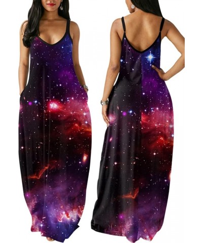 Plus Size Maxi Dresses Sundress for Women Loose Printed Adjustable African Beach Dress with Pockets 10481-2starry $15.04 Dresses