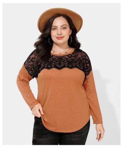 Plus Size Tops for Women Casual Long Sleeve Shirts Crew Neck Fall Tee Autumn Tunic Blouses XL-5X A559-pumpkin Orange $14.85 Tops