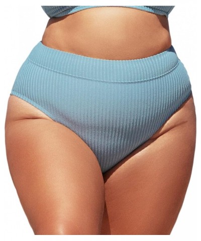 Women Swimsuit Plus Size Bikini Bottom High Waisted Ribbed Texture Modest Widen Band Bathing Suit Light Blue $17.99 Swimsuits