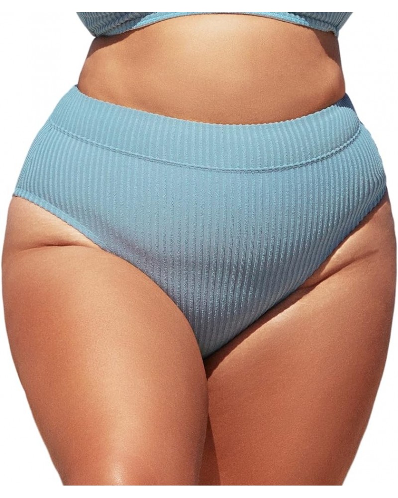 Women Swimsuit Plus Size Bikini Bottom High Waisted Ribbed Texture Modest Widen Band Bathing Suit Light Blue $17.99 Swimsuits