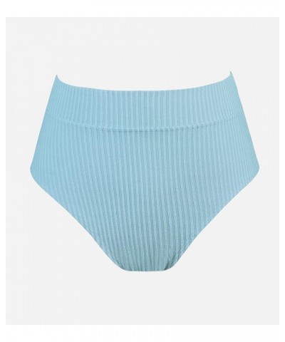 Women Swimsuit Plus Size Bikini Bottom High Waisted Ribbed Texture Modest Widen Band Bathing Suit Light Blue $17.99 Swimsuits