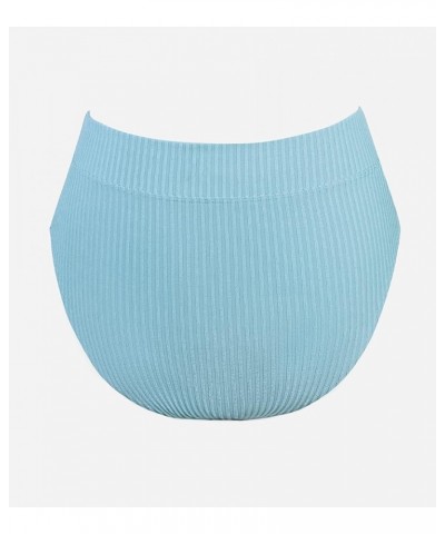 Women Swimsuit Plus Size Bikini Bottom High Waisted Ribbed Texture Modest Widen Band Bathing Suit Light Blue $17.99 Swimsuits