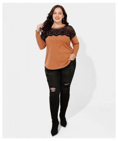 Plus Size Tops for Women Casual Long Sleeve Shirts Crew Neck Fall Tee Autumn Tunic Blouses XL-5X A559-pumpkin Orange $14.85 Tops