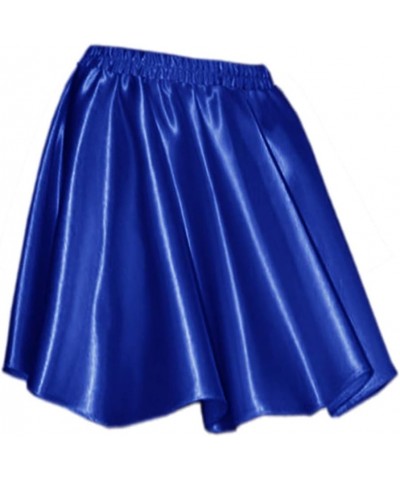 Women's Basic Versatile Satin Flared Casual Mini Skater Skirt Royal Blue $13.49 Skirts