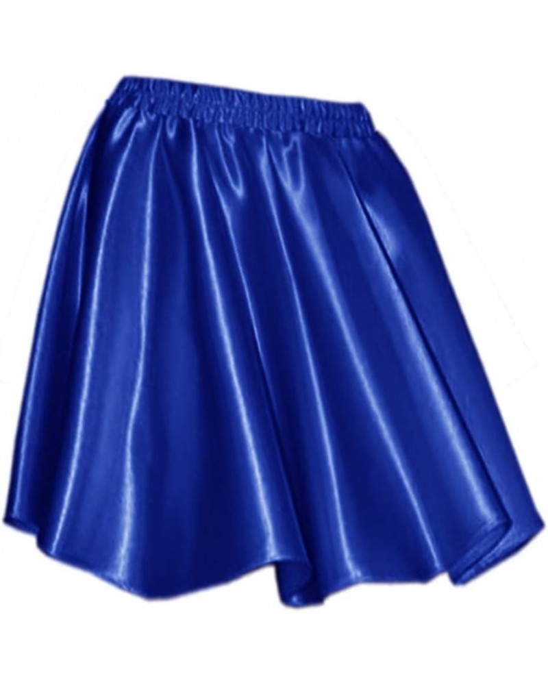 Women's Basic Versatile Satin Flared Casual Mini Skater Skirt Royal Blue $13.49 Skirts