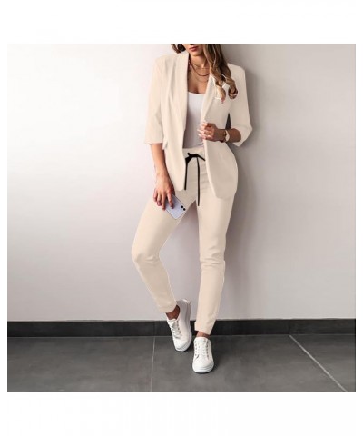 Two Piece Blazer Women Two Piece Lapels Suits Set Office Business Long Sleeve Jacket Pant Sets Slim Fit Trouser Aa1-beige $20...