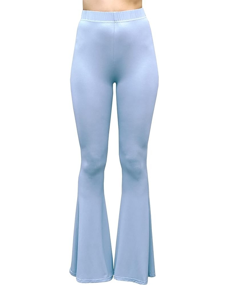 High Waist Comfy Stretch Boho 70s Bell Bottom Fit to Flare Lounge Yoga Pants Solid Light Blue $13.58 Activewear