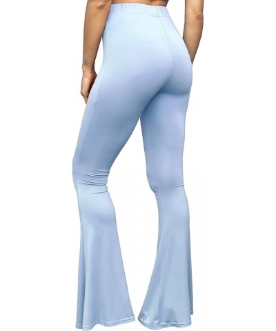 High Waist Comfy Stretch Boho 70s Bell Bottom Fit to Flare Lounge Yoga Pants Solid Light Blue $13.58 Activewear