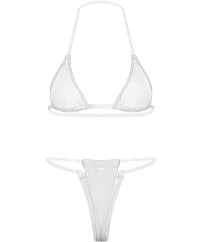 Women Sexy Push-Up Clear Strap Swimwear Bikini Micro Thong Swimsuit Bandeau Bikini Set Biquinis White $6.86 Swimsuits