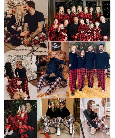 Men & Women Pajama Sets for Couples Long Sleeve Sleepwear Plaid Striped Pants Loungewear Set with Pockets Women Red2- Mixed T...